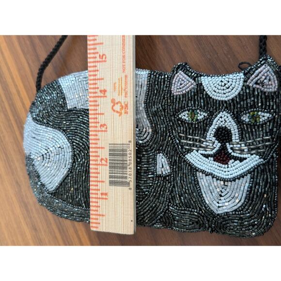 Vintage Glass Seed Beaded Black White Cat 2 sided Fully Beaded Crossbody Purse main image 13